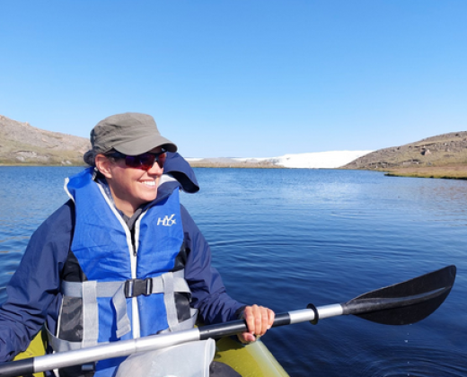 Annelies Veraart paddling on a Greenland lake